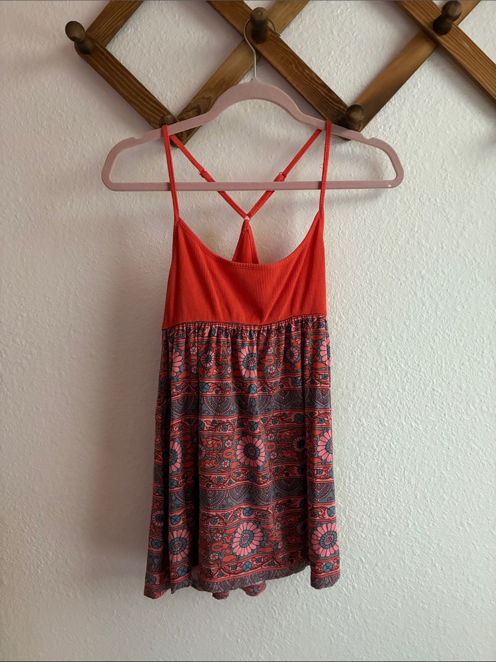 Free People Coral Floral Strappy Camisole Tunic M